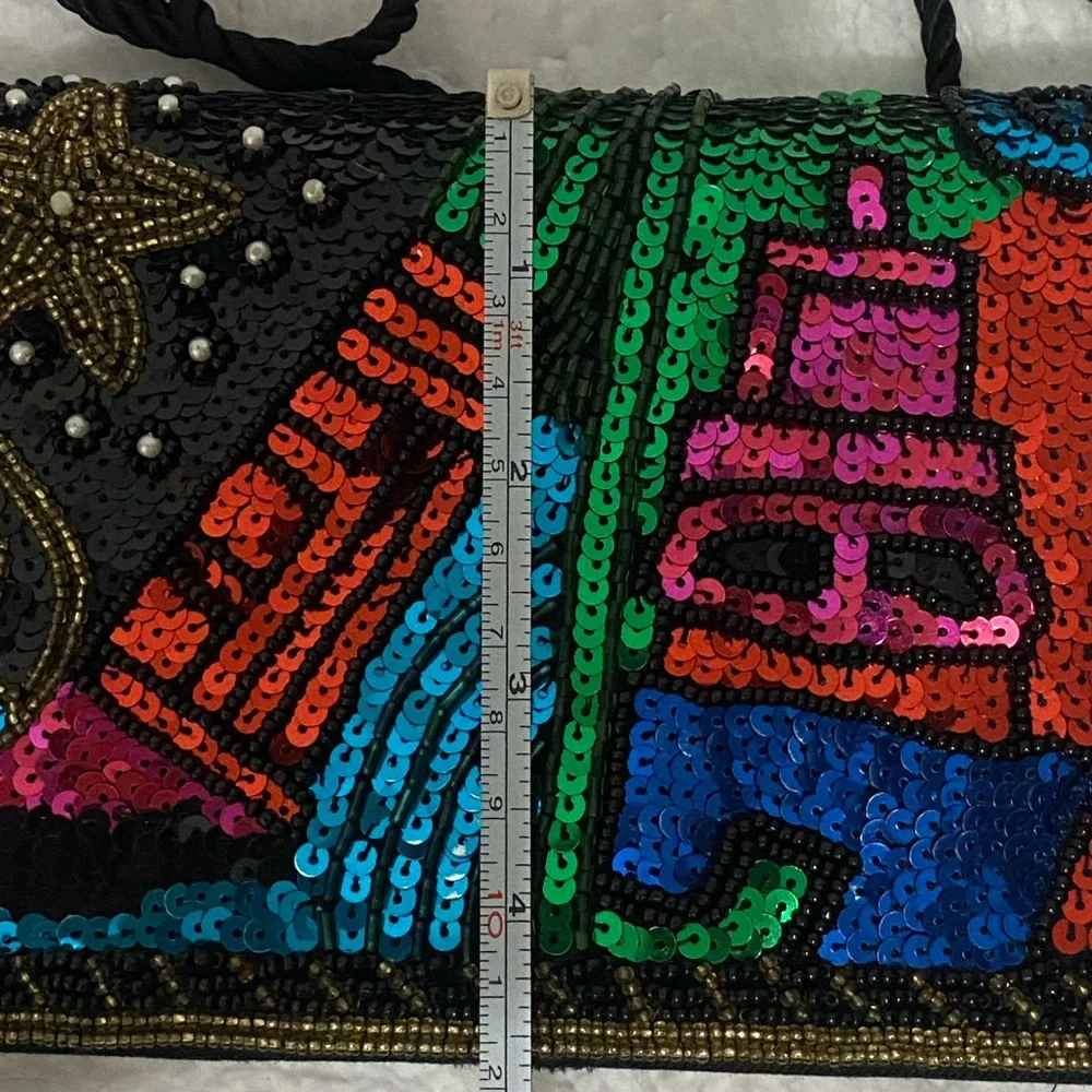 Funky Retro Colorful Sequin Crossbody Bag 1980s ‘s Vintage Beaded Purse - Picture 3 of 11